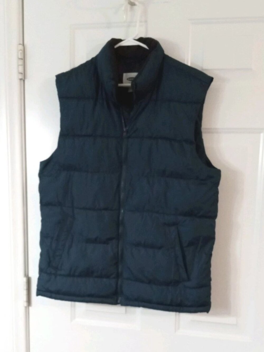 Old Navy Men's Large Puffer Vest Blue Sleeveless Full Zip Mock Neck Polyester